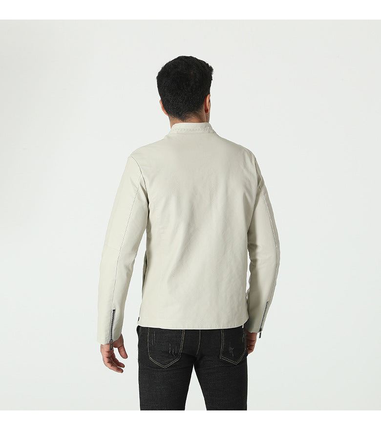Herren modische Kunstlederjacke mit elastischem Kragen R&B