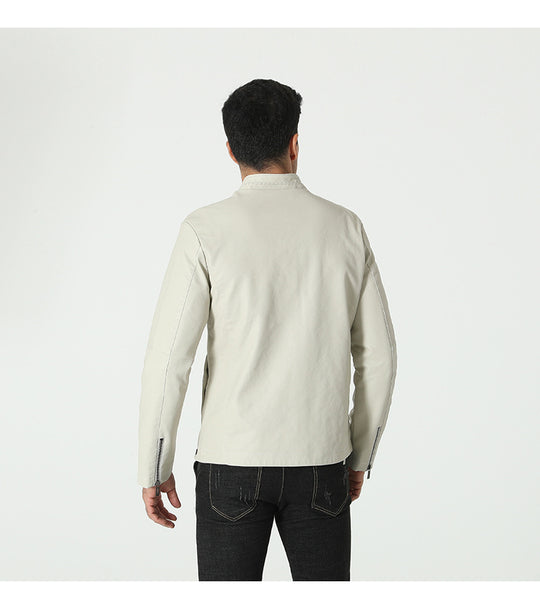 Herren modische Kunstlederjacke mit elastischem Kragen R&B