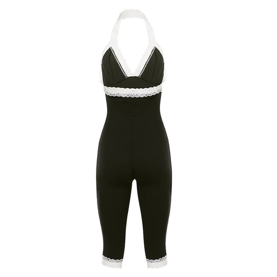 Damen Jumpsuit mit Spitzenrand und verführerischem Dekolleté R&B