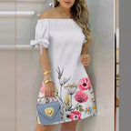 Damen Off-Shoulder Blumenkleid mit Rüschendetails und A-Linien-Schnitt R&B