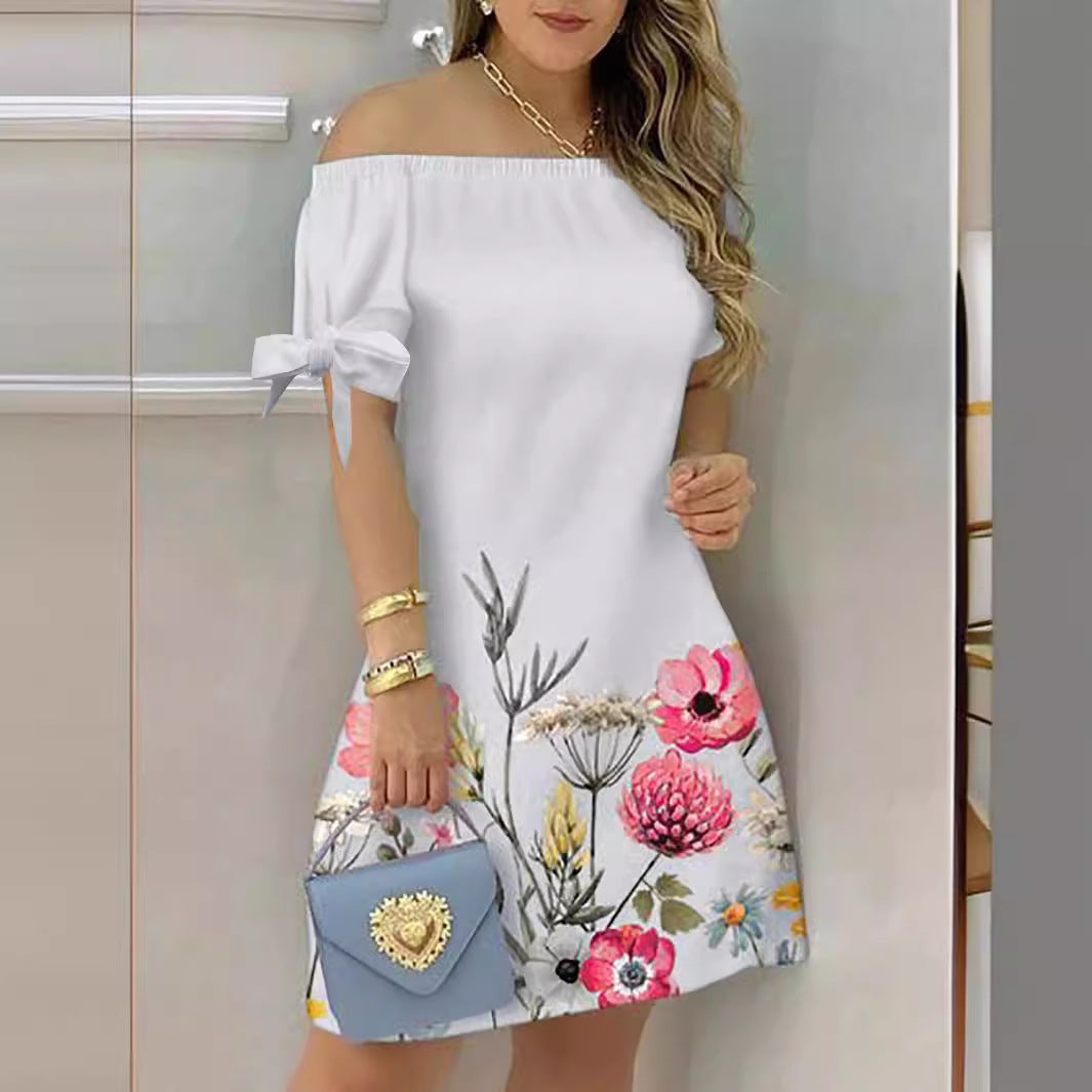 Damen Off-Shoulder Blumenkleid mit Rüschendetails und A-Linien-Schnitt R&B