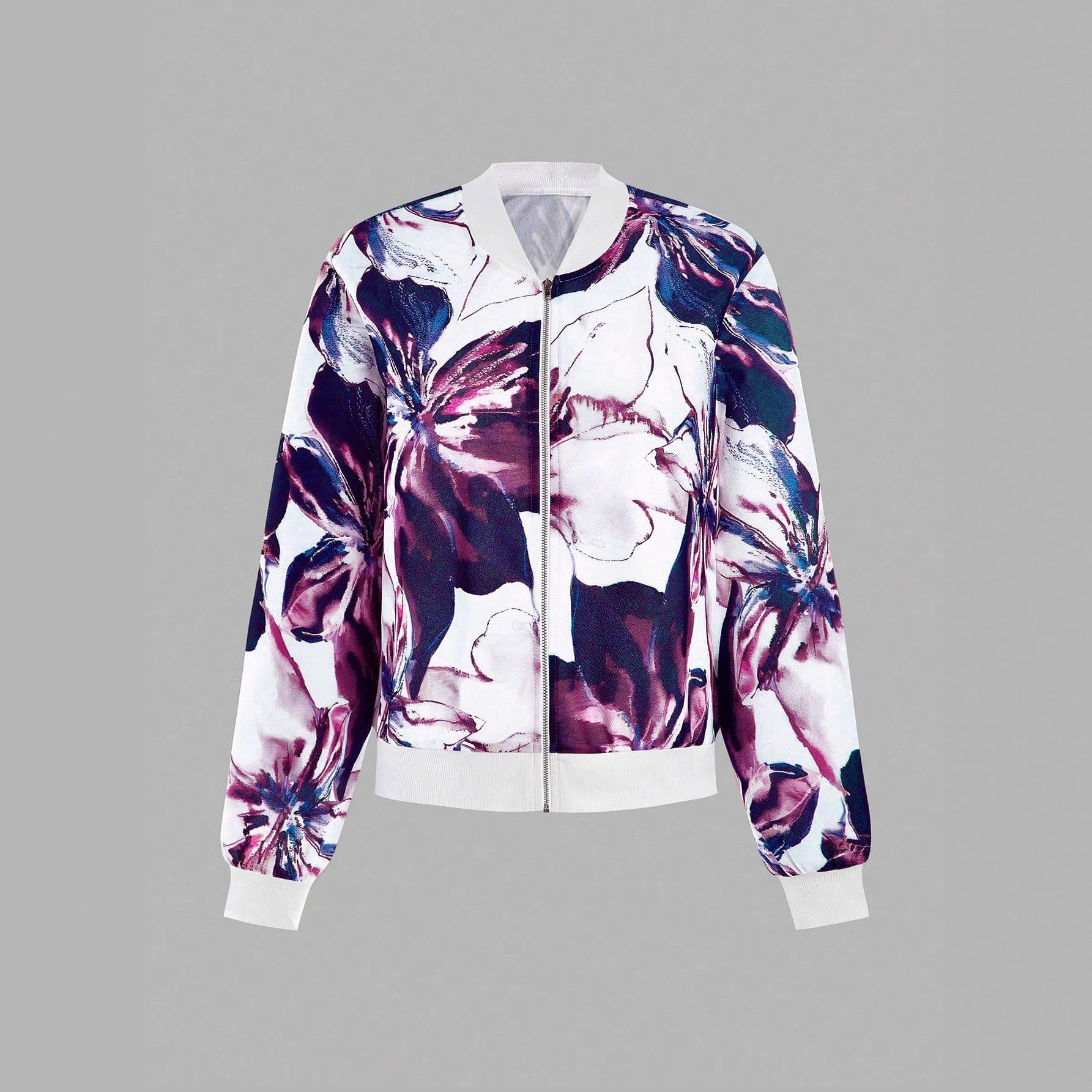 Damen Blumenmuster Bomberjacke mit elastischem Bund R&B