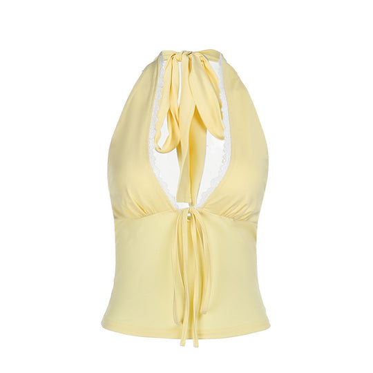 Damen elegantes Haltertop mit zartem Spitzendetail R&B