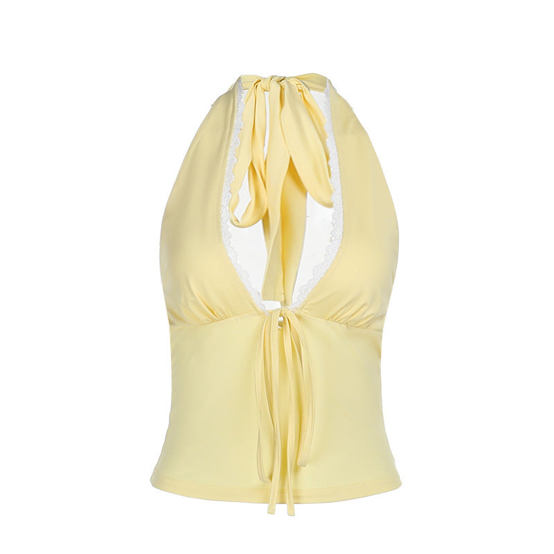 Damen elegantes Haltertop mit zartem Spitzendetail R&B
