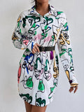 Damen Hemdblusenkleid im modernen Kunstdesign R&B
