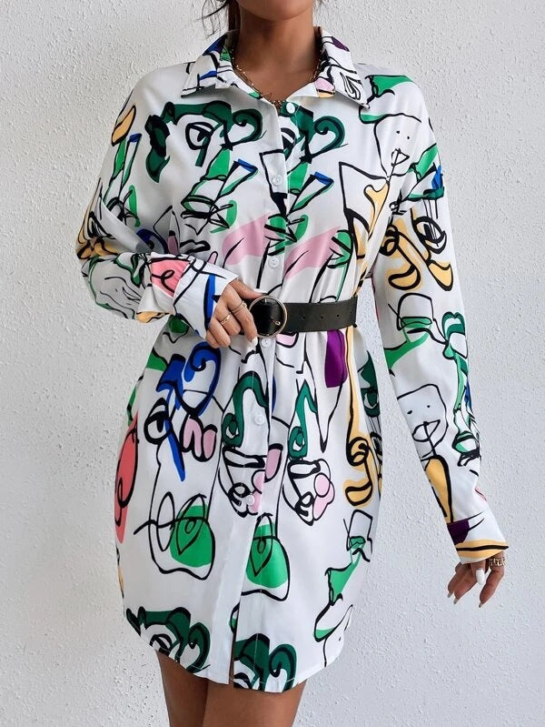 Damen Hemdblusenkleid im modernen Kunstdesign R&B