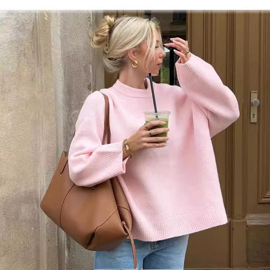 Damen lässiger Oversized Pullover aus hochwertiger Baumwolle R&B