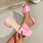 Damen Slip-On Sandalen mit modischem Falten-Design und bequemer Blockabsatz