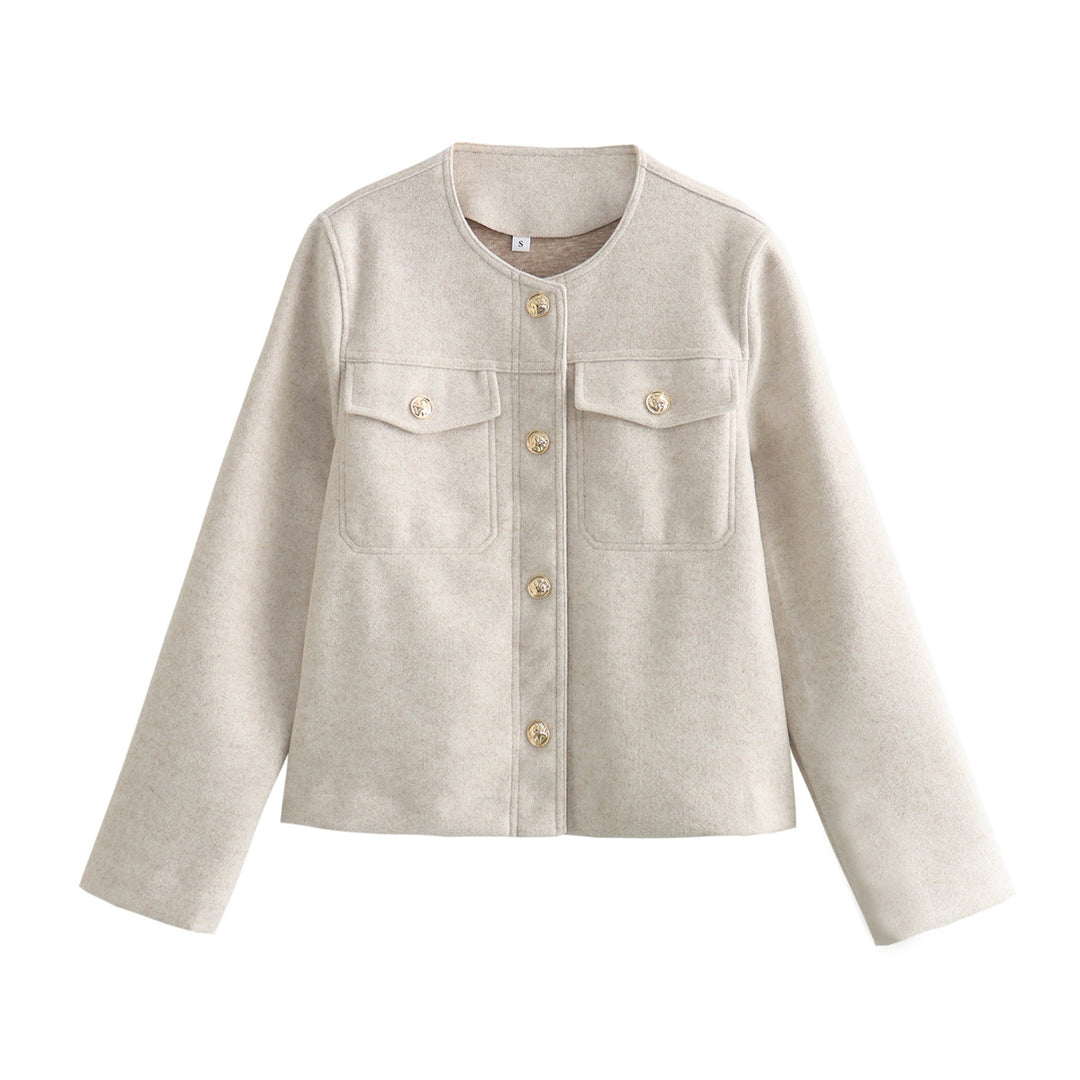 Damen elegante Modische Jacke mit zwei aufgesetzten Taschen und goldenen Knopfdetails R&B