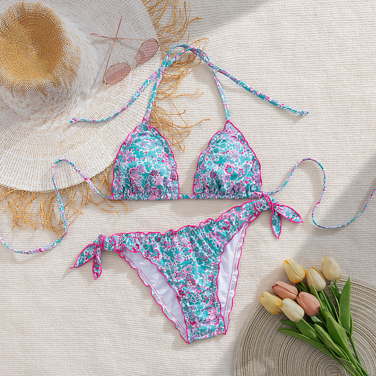 Damen floral gemusterter Triangel-Bikini R&B