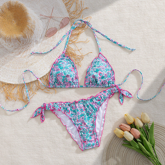 Damen floral gemusterter Triangel-Bikini R&B