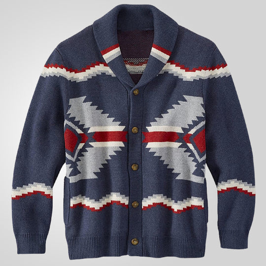 Herren Strickjacke im modernen Ethno-Design mit praktischen Knöpfen R&B