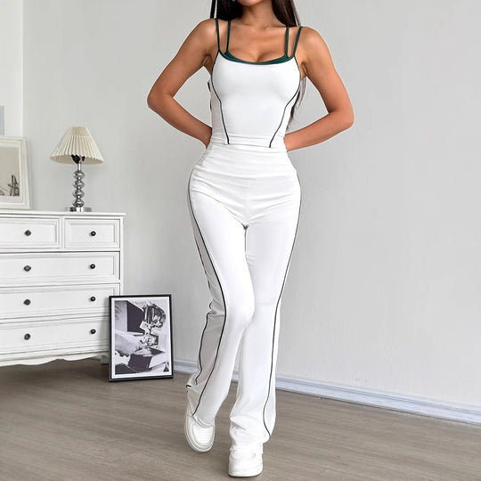 Damen Sportliches Zweiteiliges Set mit modischem Crop-Top und weiten Leggings R&B