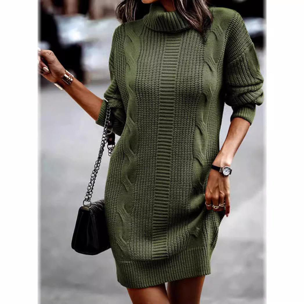 Damen Strickkleid mit Rollkragen und Zopfdesign R&B