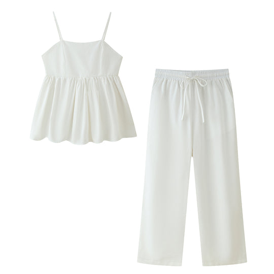 Damen Baumwoll-Pyjama-Set mit verstellbaren Spaghetti-Trägern und elastischem Bund R&B