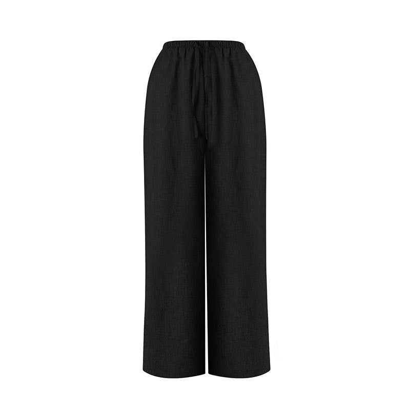Damen Weite Leinenhose mit elastischem Bund und Kordelzug R&B