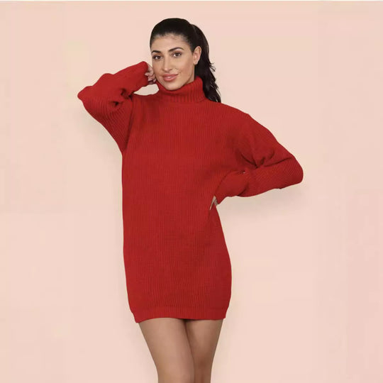 Damen Strickkleid mit hohem Kragen und strukturiertem Maschenbild R&B