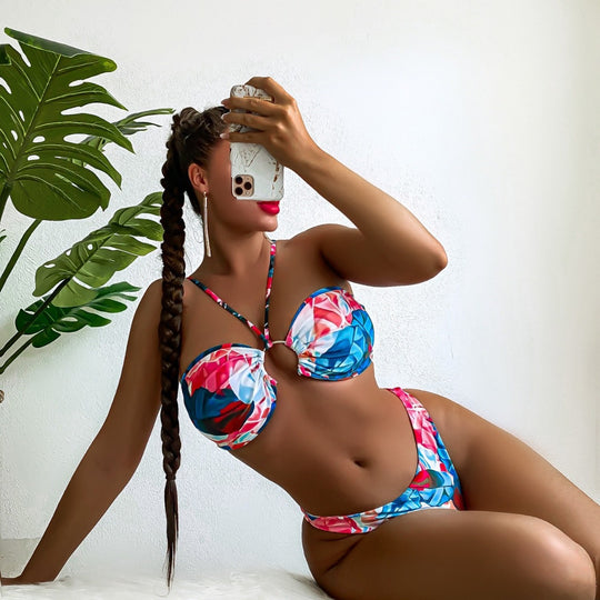 Damen Eleganter Blumen-Bikini mit Raffungen R&B