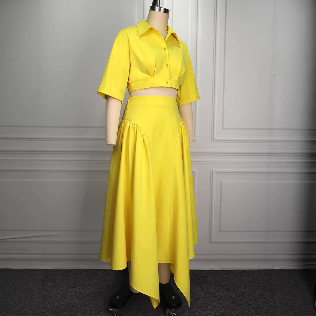 Damen Elegante Zweiteilige Outfit mit cropped Bluse und schwingendem Rock R&B