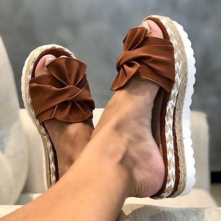 Damen Wedge-Pantoletten mit dekorativer Schleifen-Applikation und bequemer Sohle R&B