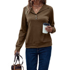 Damen Langarm-Pullover mit klassischem Kragen und modischen Knopfdetails R&B