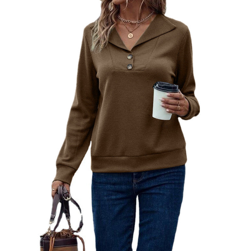 Damen Langarm-Pullover mit klassischem Kragen und modischen Knopfdetails R&B
