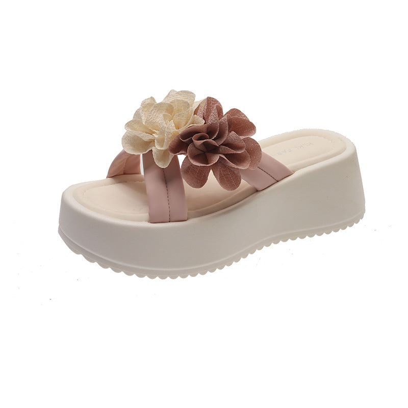 Damen modische Plateau-Sandalen mit Blumen-Applikationen R&B