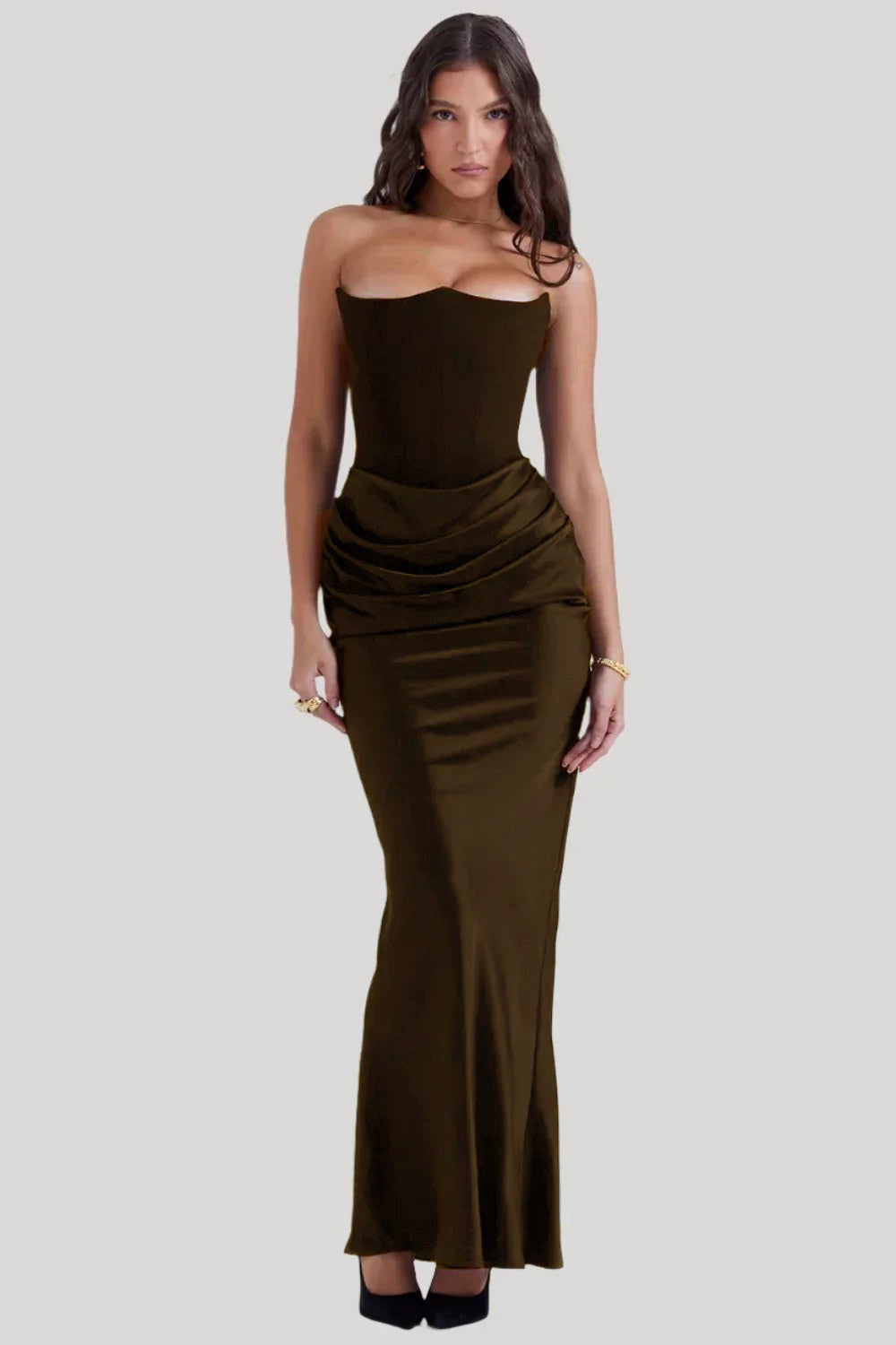 Damen Elegantes Abendkleid mit tiefem Dekolleté und drapierten Details R&B