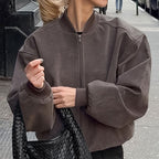 Damen Oversized Bomberjacke mit voluminösen Ärmeln und Stehkragen R&B