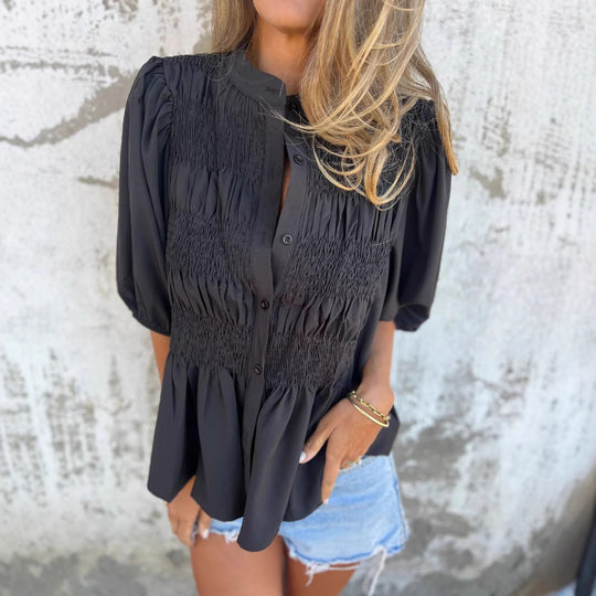 Damen Bluse mit Raffungen und Knopfleiste R&B