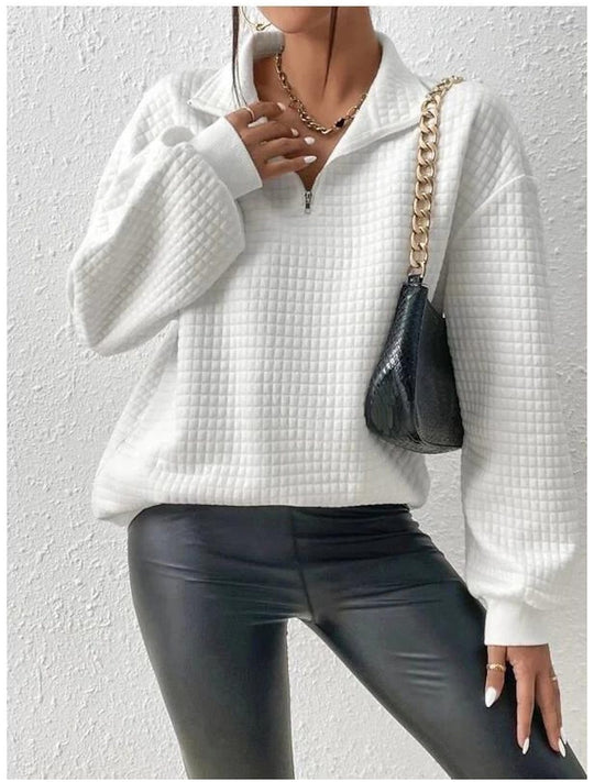 Damen modischer Stepp-Pullover mit halbem Reißverschluss R&B
