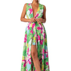 Damen Maxikleid mit tiefem V-Ausschnitt und elegantem Schlitz R&B