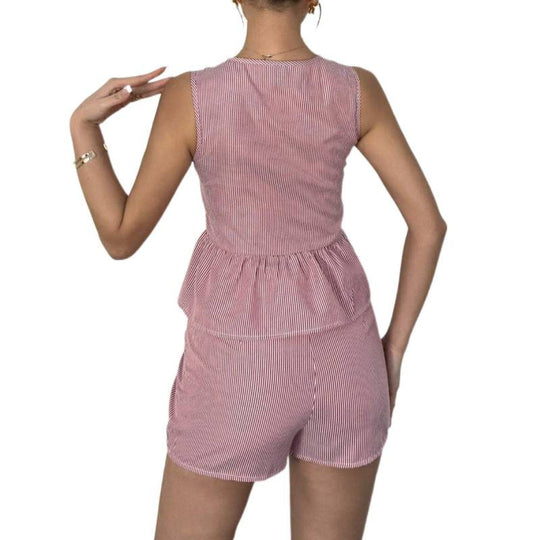 Damen Sommerliches Zweiteiliges Set mit Rüschendetails und verziertem Oberteil R&B