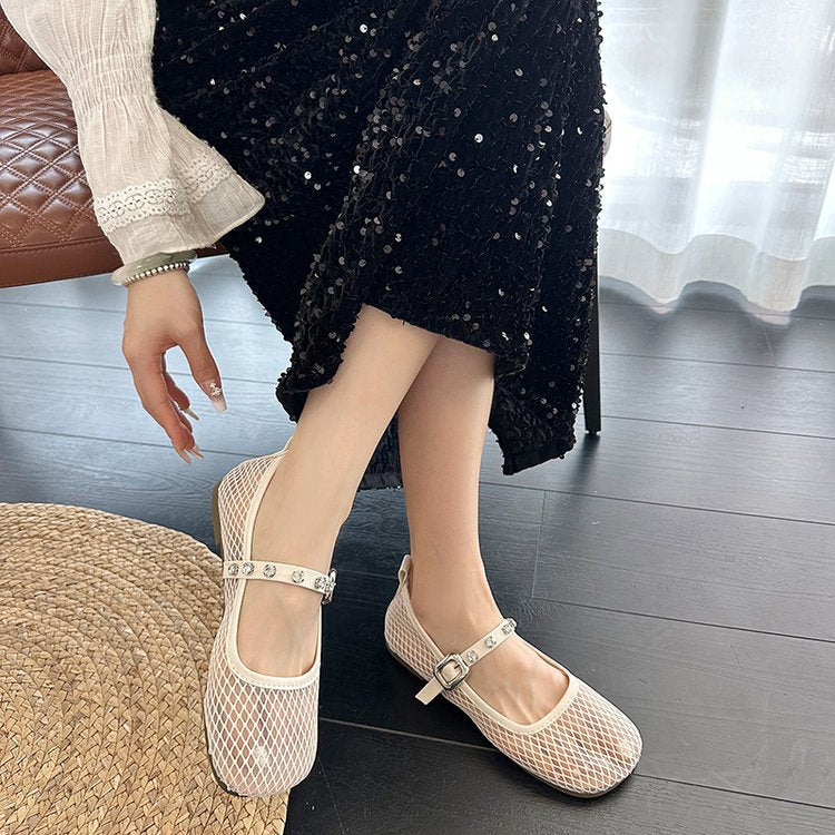 Damen Ballerinas mit dekorativem Netzdesign und funkelndem Riemen R&B