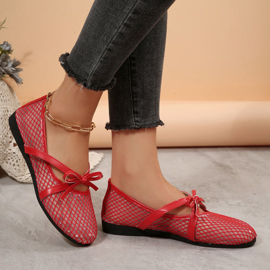 Damen Netz-Ballerinas mit elastischem Riemen und dekorativem Schleifendetail R&B
