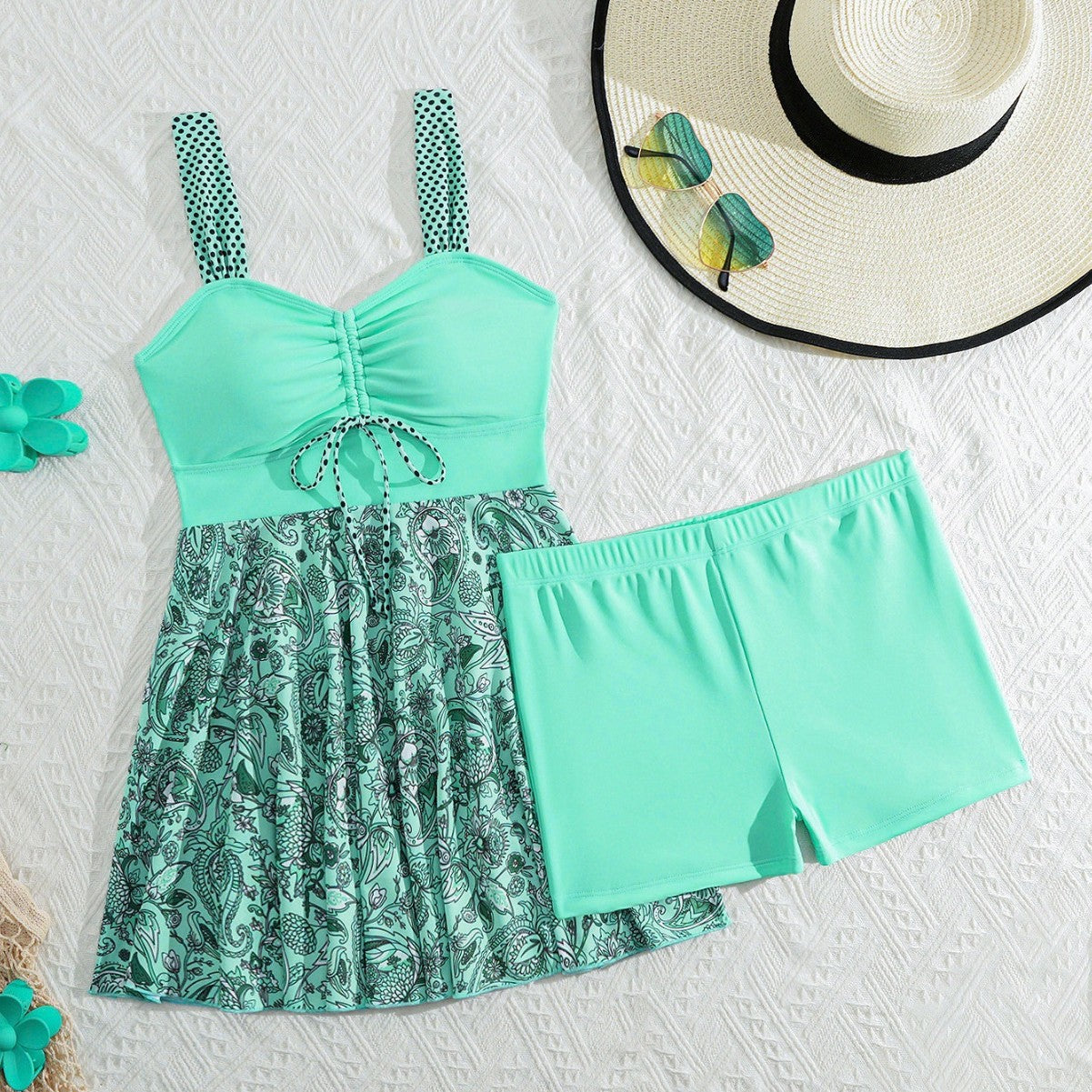 Damen Tankini-Set mit raffinierter Raffung und floralem Rock-Design R&B