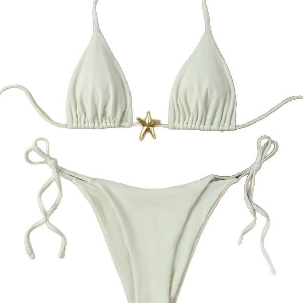 Damen Triangel-Bikini-Set mit verstellbaren Trägern und dekorativem Schmuckelement R&B