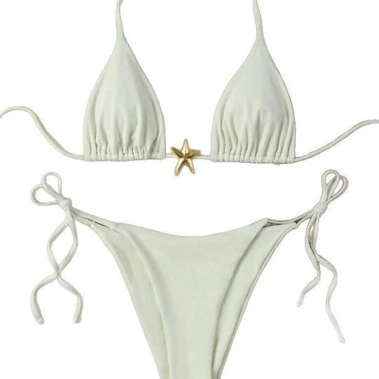 Damen Triangel-Bikini-Set mit verstellbaren Trägern und dekorativem Schmuckelement R&B