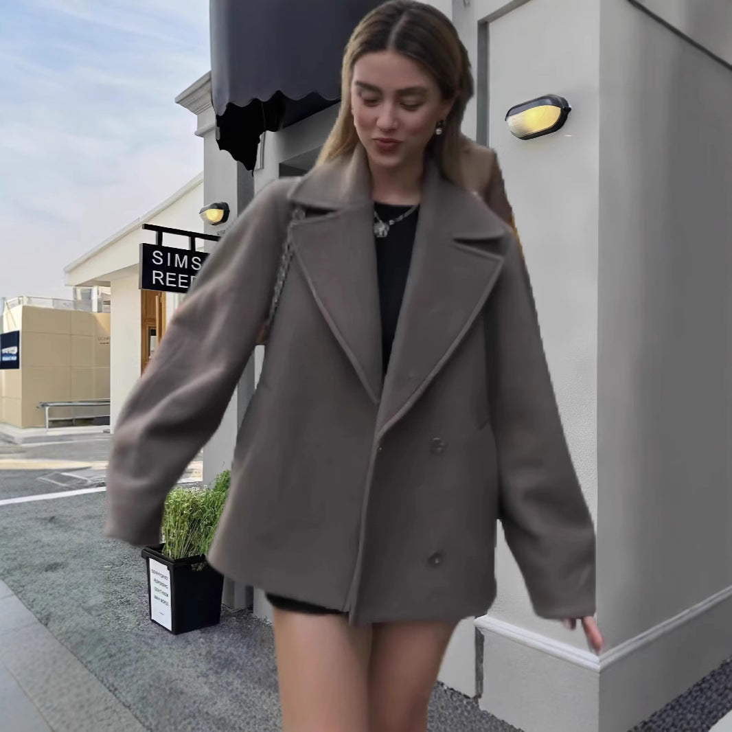 Damen modische Oversized-Jacke mit doppelter Knopfleiste und elegantem Kragen R&B