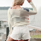Damen lässiger Pullover mit Flaggenmuster und weiten Ärmeln R&B