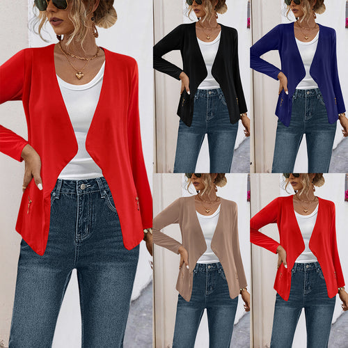 Damen elegante Jerseyjacke mit asymmetrischem Schnitt und subtilem Glanz R&B