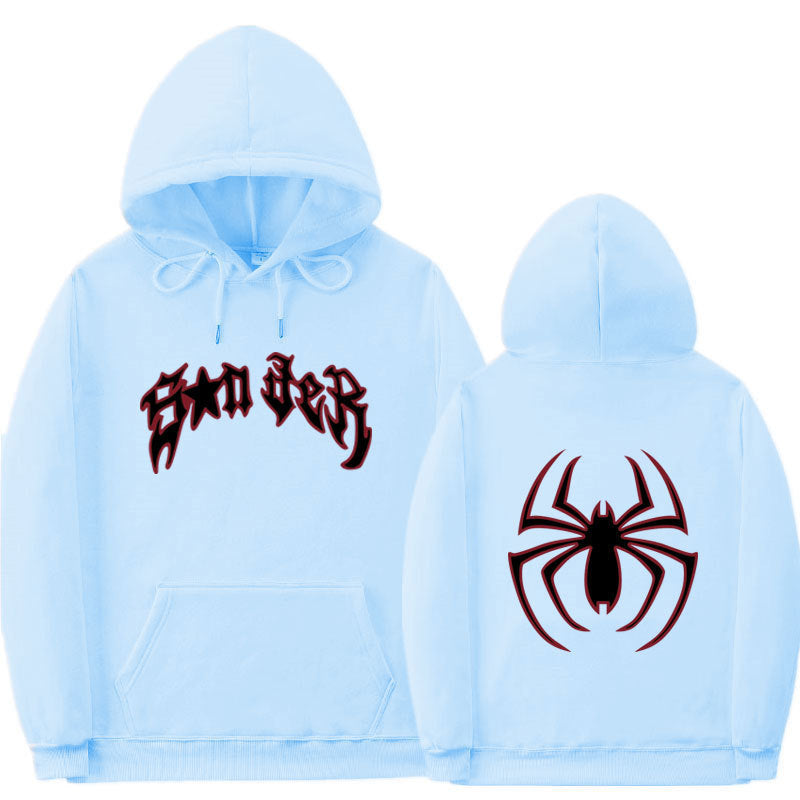 Damen Kapuzenpullover mit auffälligem Spinnenmotiv und grobem Schriftzug R&B