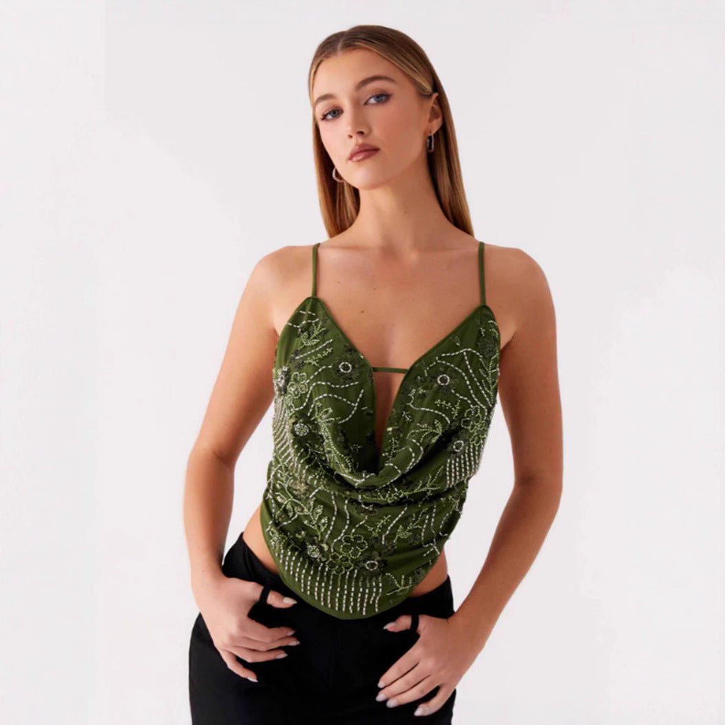 Damen Dekoratives Top mit tiefem Ausschnitt und raffinierten Stickdetails R&B