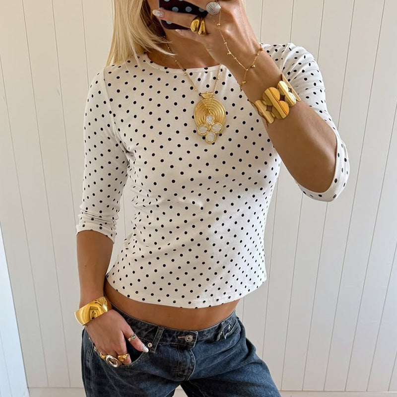 Damen Polka-Dot Langarmshirt mit bequemem Schnitt und modischem Design R&B