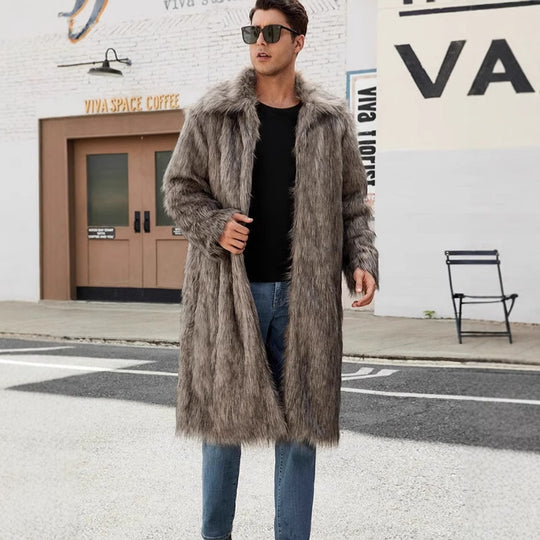 Herren Eleganter Kunstfell-Teddy-Mantel R&B