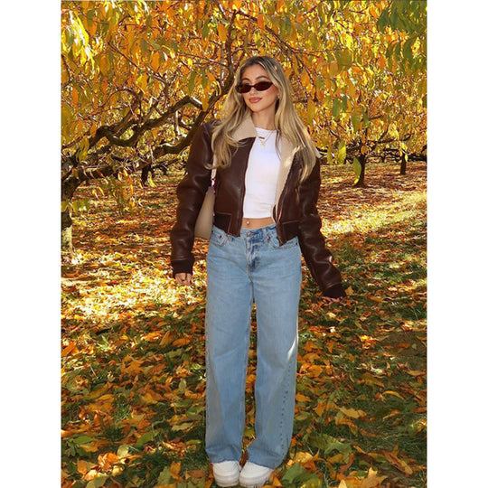 Damen cropped jacke mit kunstvollem Kragen R&B