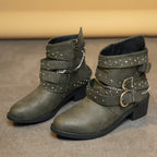Damen modische Stiefeletten mit verzierten Riemen und Kettenelementen R&B