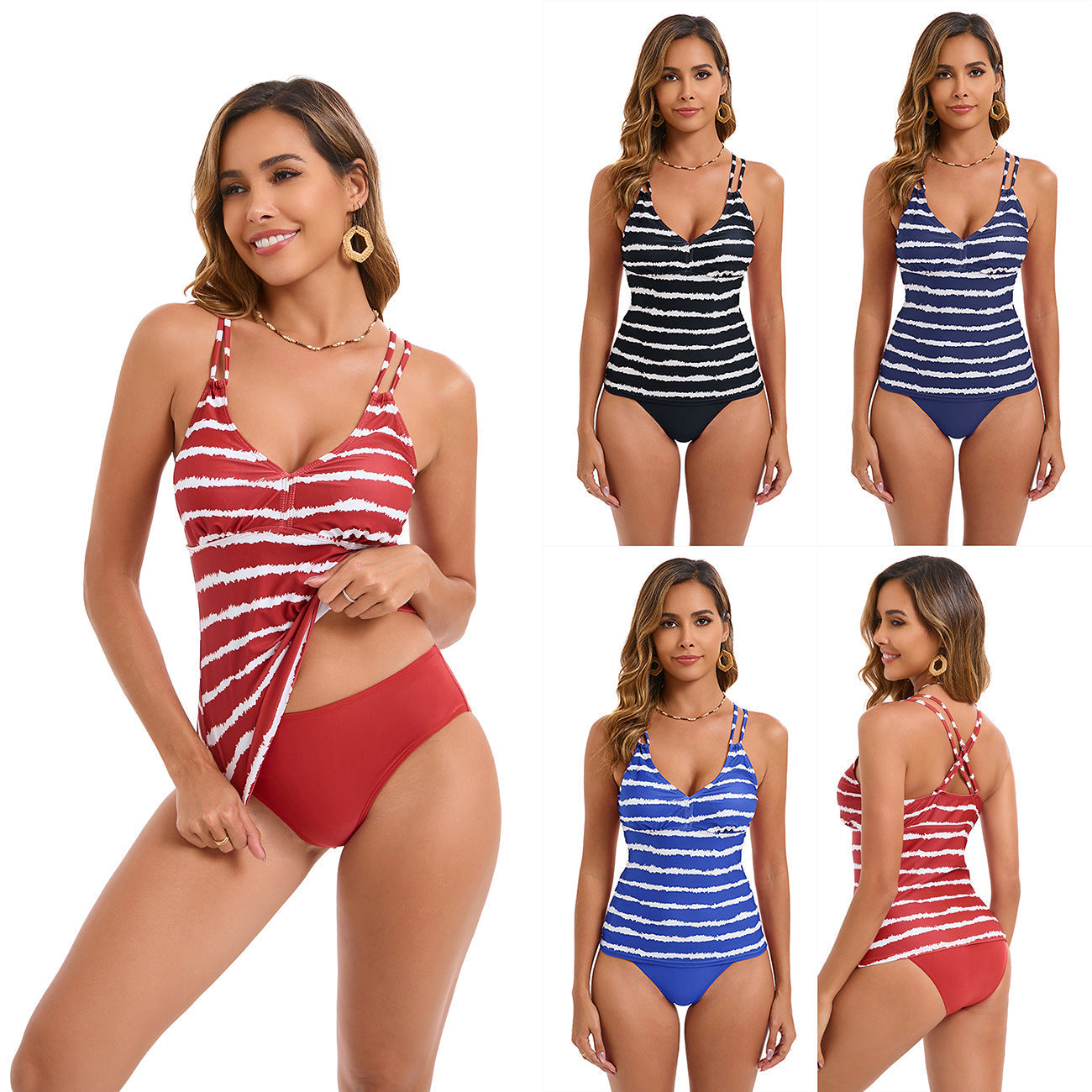 Damen Tankini mit Verstellbaren Trägern und Elegantem Streifenmuster R&B