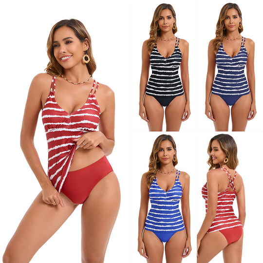 Damen Tankini mit Verstellbaren Trägern und Elegantem Streifenmuster R&B
