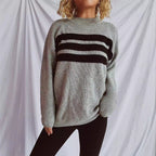 Damen lässiger Strickpullover mit modischen Streifen R&B